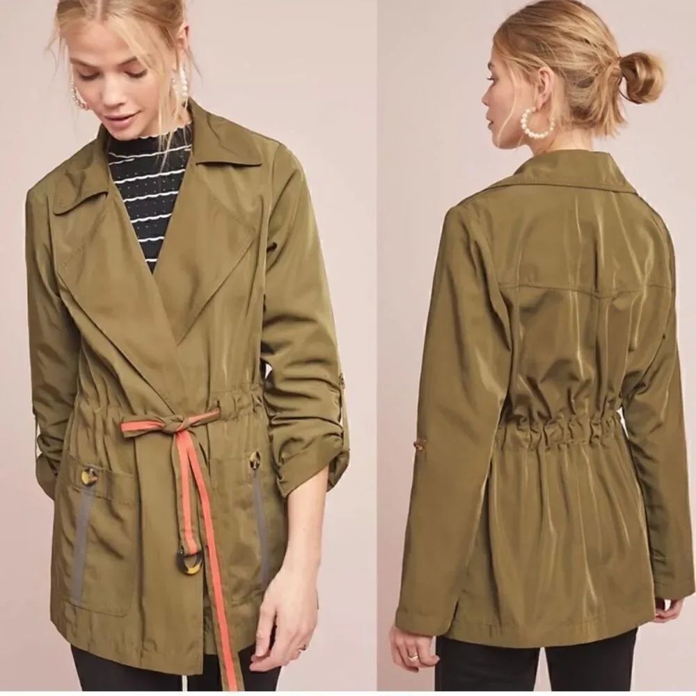 Anthropologie Gisborne Obi Trench Anorak Jacket Green